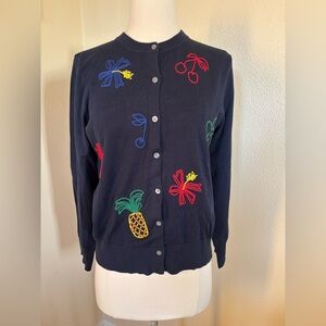 J. Crew Navy cardigan Fruit and Floral embroidery. Size M